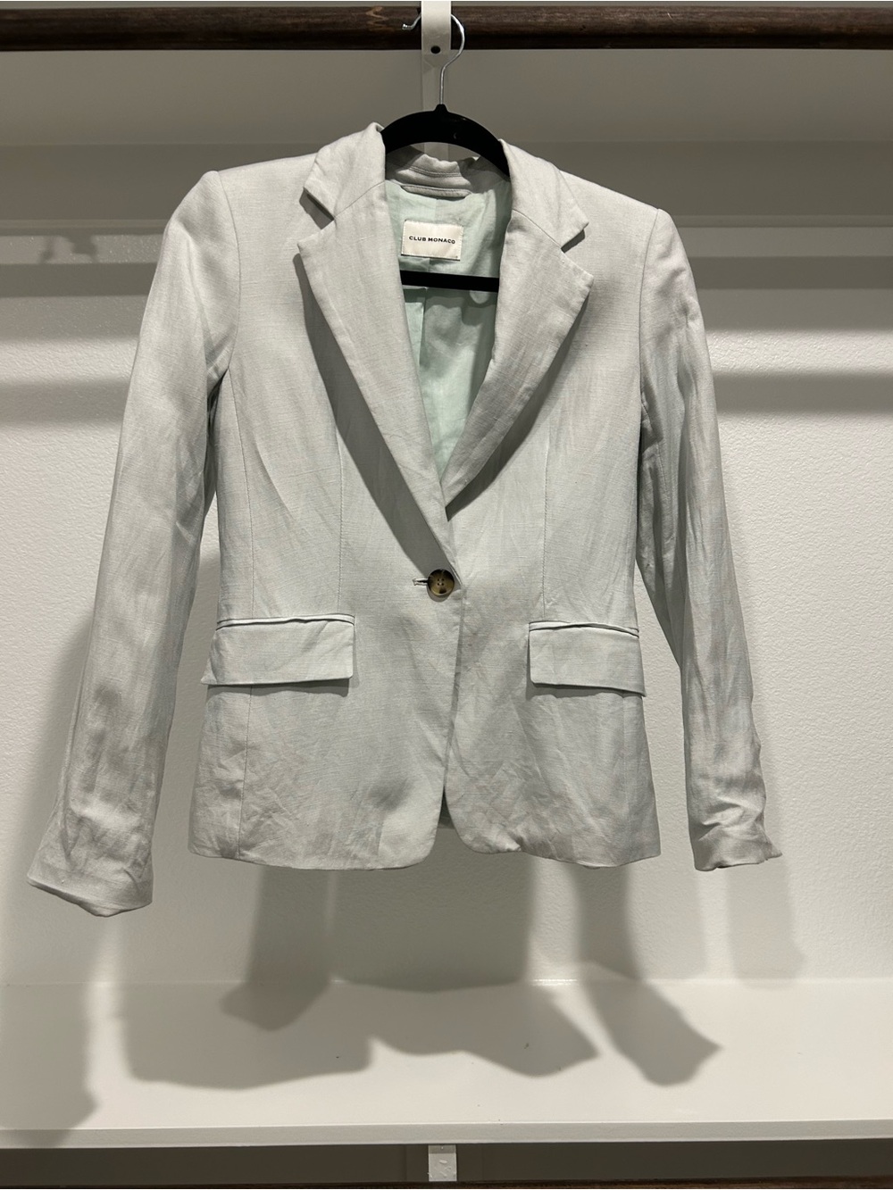 Club Monaco 100% Linen Light Teal Single-Button Blazer